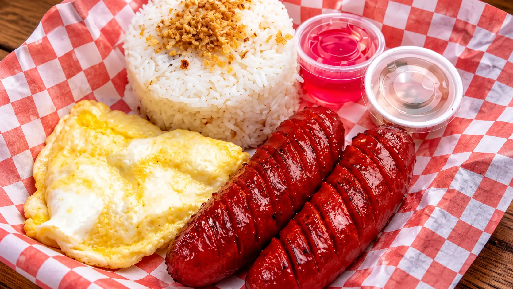 Longsilog with Filipino longganisa sausage, garlic fried rice and egg at Mama Nors Kitchen, North End Winnipeg